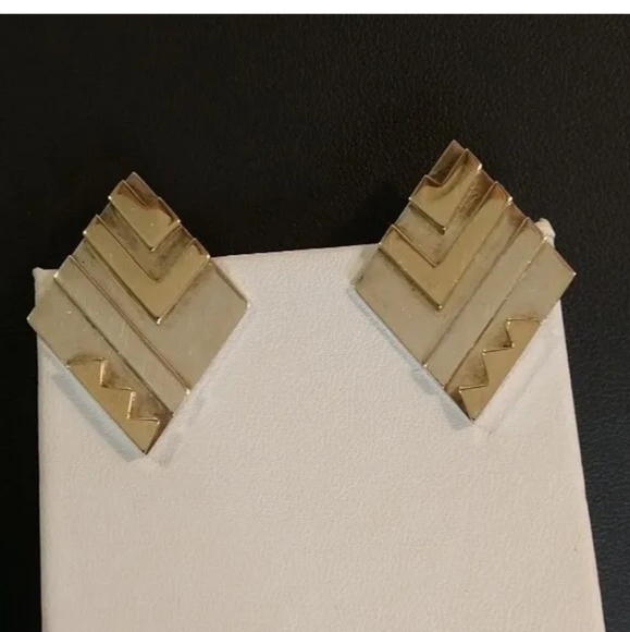 Rare Vintage M&J Savitt 14k Gold And Sterling Silver Earrings Modernist Abstract - Picture 2 of 7